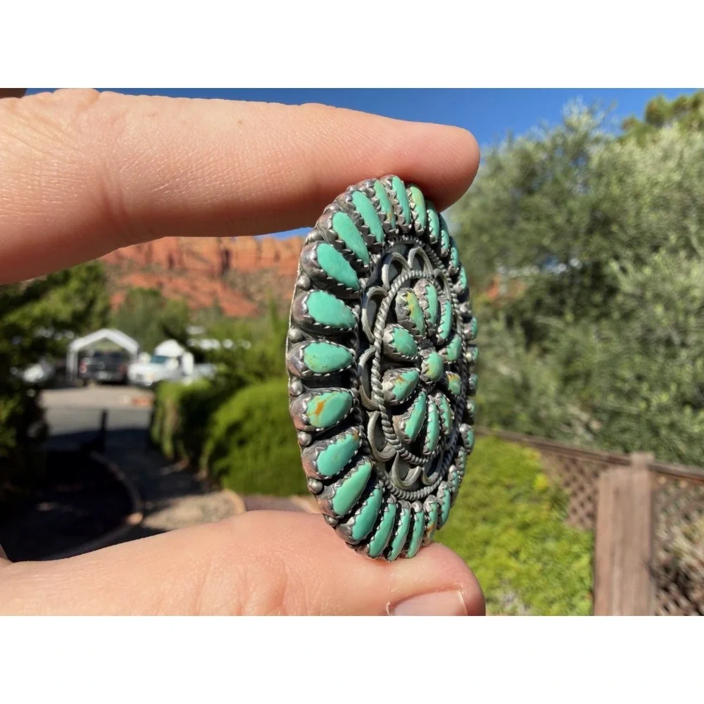 Larry Moses Begay Navajo‎ Sterling Silver Blue Green Cluster Turqiouse Pendant